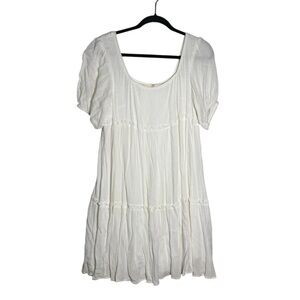 Altar’d State White Minidress Tiered Puff Sleeves Scoop Neck White Size Medium